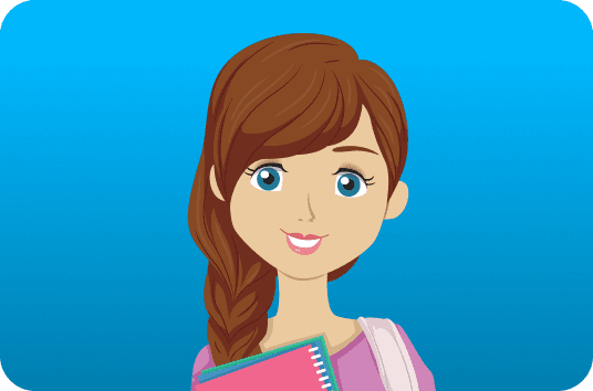 Cartoon of a smiling high school student holding a notebook